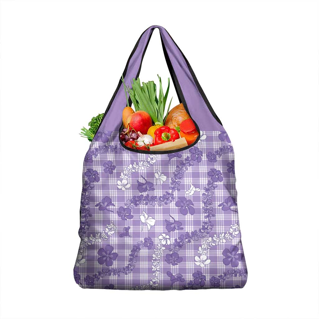 Poni Aloha Hawaii Grocery Bag Plumeria Lei With Palaka Motif - Polynesian Pride