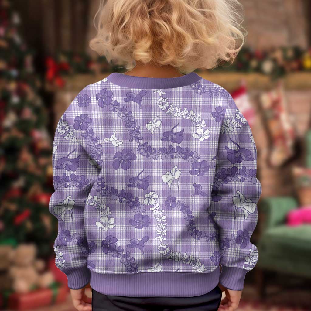 Poni Aloha Hawaii Kid Ugly Christmas Sweater Plumeria Lei With Palaka Motif - Polynesian Pride
