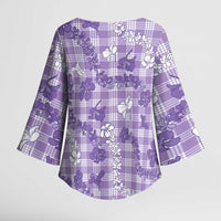 Poni Aloha Hawaii Kimono Sleeve Blouse Plumeria Lei With Palaka Motif - Polynesian Pride