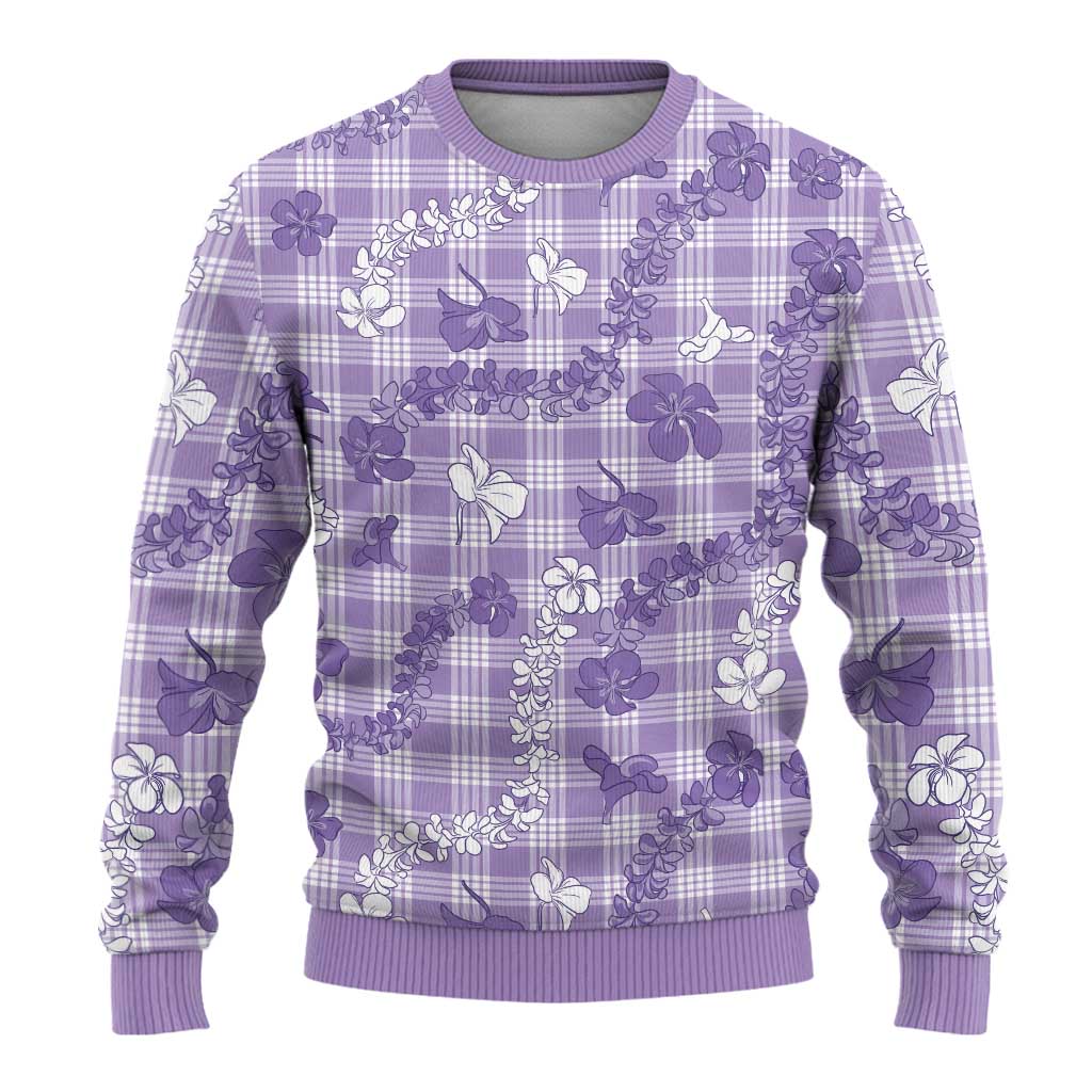 Poni Aloha Hawaii Ugly Christmas Sweater Plumeria Lei With Palaka Motif - Polynesian Pride