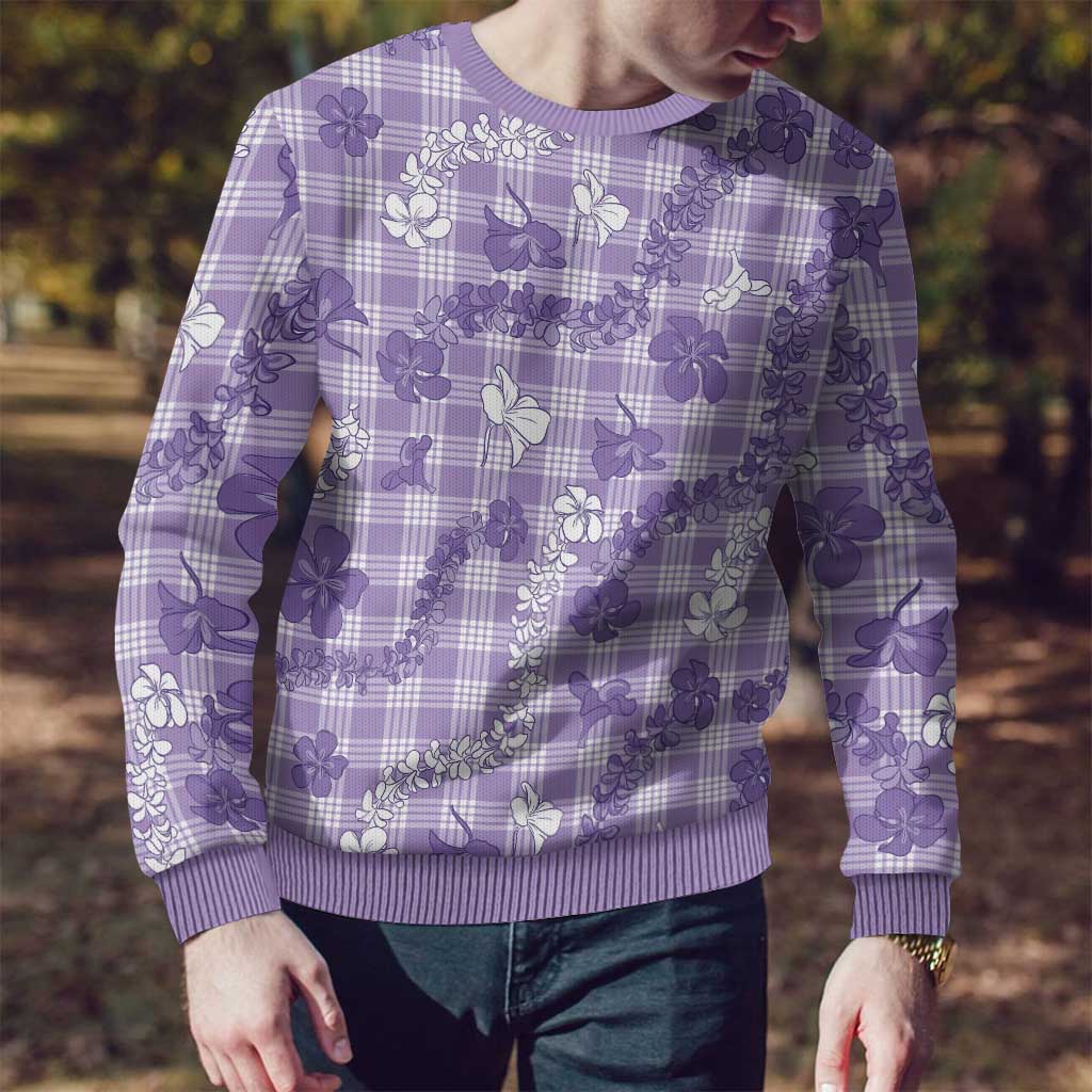 Poni Aloha Hawaii Ugly Christmas Sweater Plumeria Lei With Palaka Motif - Polynesian Pride