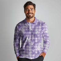 Poni Aloha Hawaii Long Sleeve Polo Shirt Plumeria Lei With Palaka Motif - Polynesian Pride