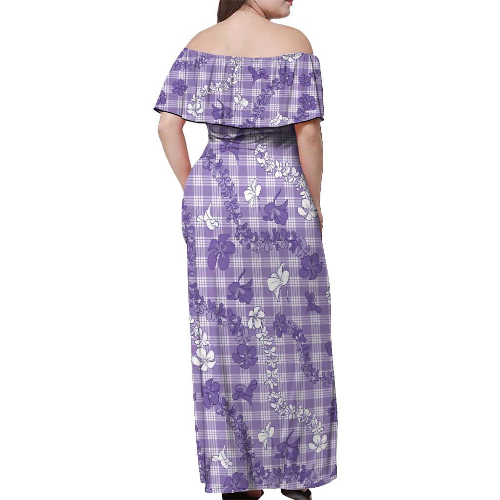 Poni Aloha Hawaii Off Shoulder Maxi Dress Plumeria Lei With Palaka Motif - Polynesian Pride