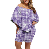 Poni Aloha Hawaii Off Shoulder Short Dress Plumeria Lei With Palaka Motif - Polynesian Pride