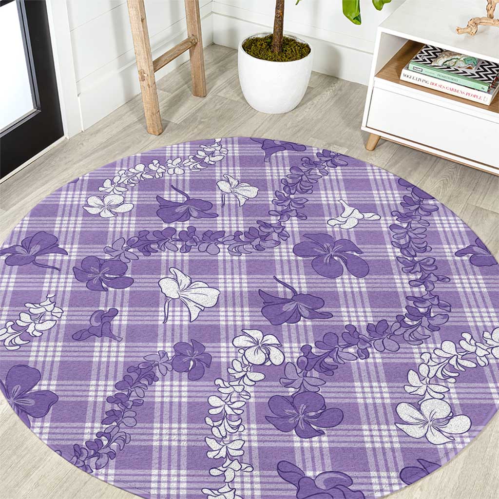 Poni Aloha Hawaii Round Carpet Plumeria Lei With Palaka Motif - Polynesian Pride