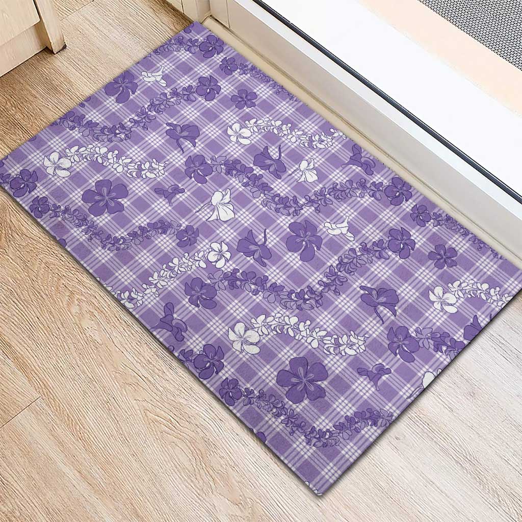 Poni Aloha Hawaii Rubber Doormat Plumeria Lei With Palaka Motif - Polynesian Pride