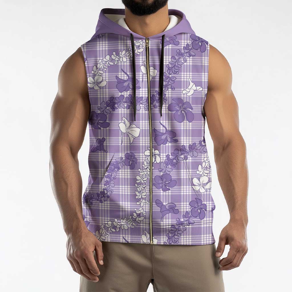 Poni Aloha Hawaii Sleeveless Zip Hoodie Plumeria Lei With Palaka Motif - Polynesian Pride
