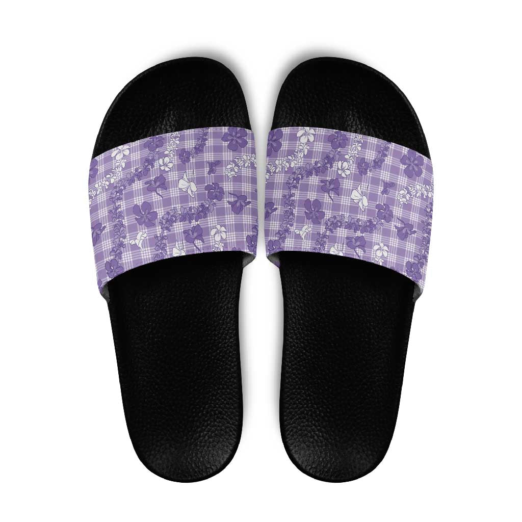 Poni Aloha Hawaii Slide Sandals Plumeria Lei With Palaka Motif - Polynesian Pride