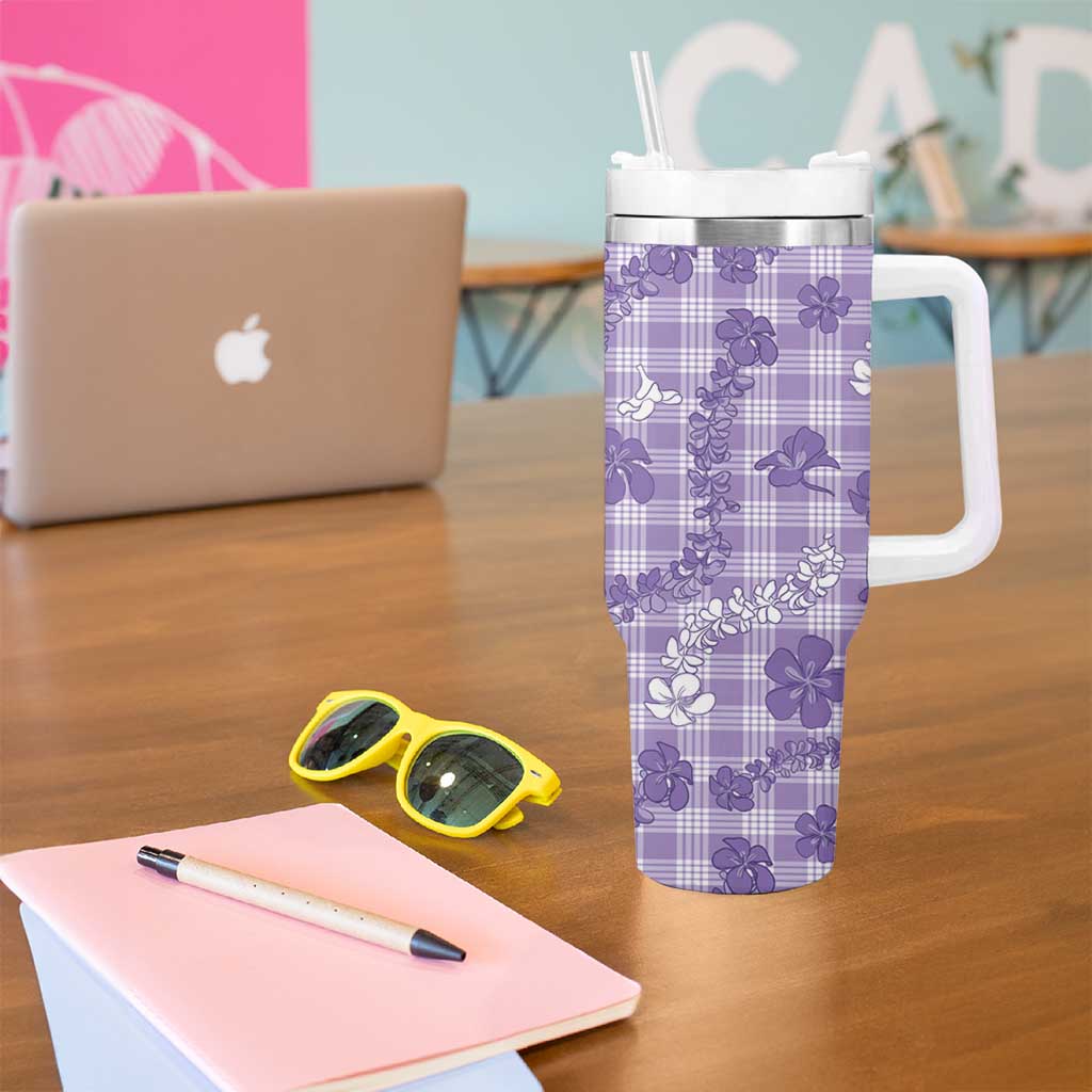 Poni Aloha Hawaii Tumbler With Handle Plumeria Lei With Palaka Motif - Polynesian Pride