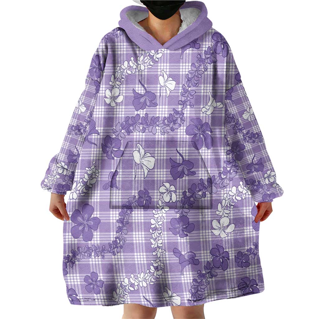 Poni Aloha Hawaii Wearable Blanket Hoodie Plumeria Lei With Palaka Motif - Polynesian Pride