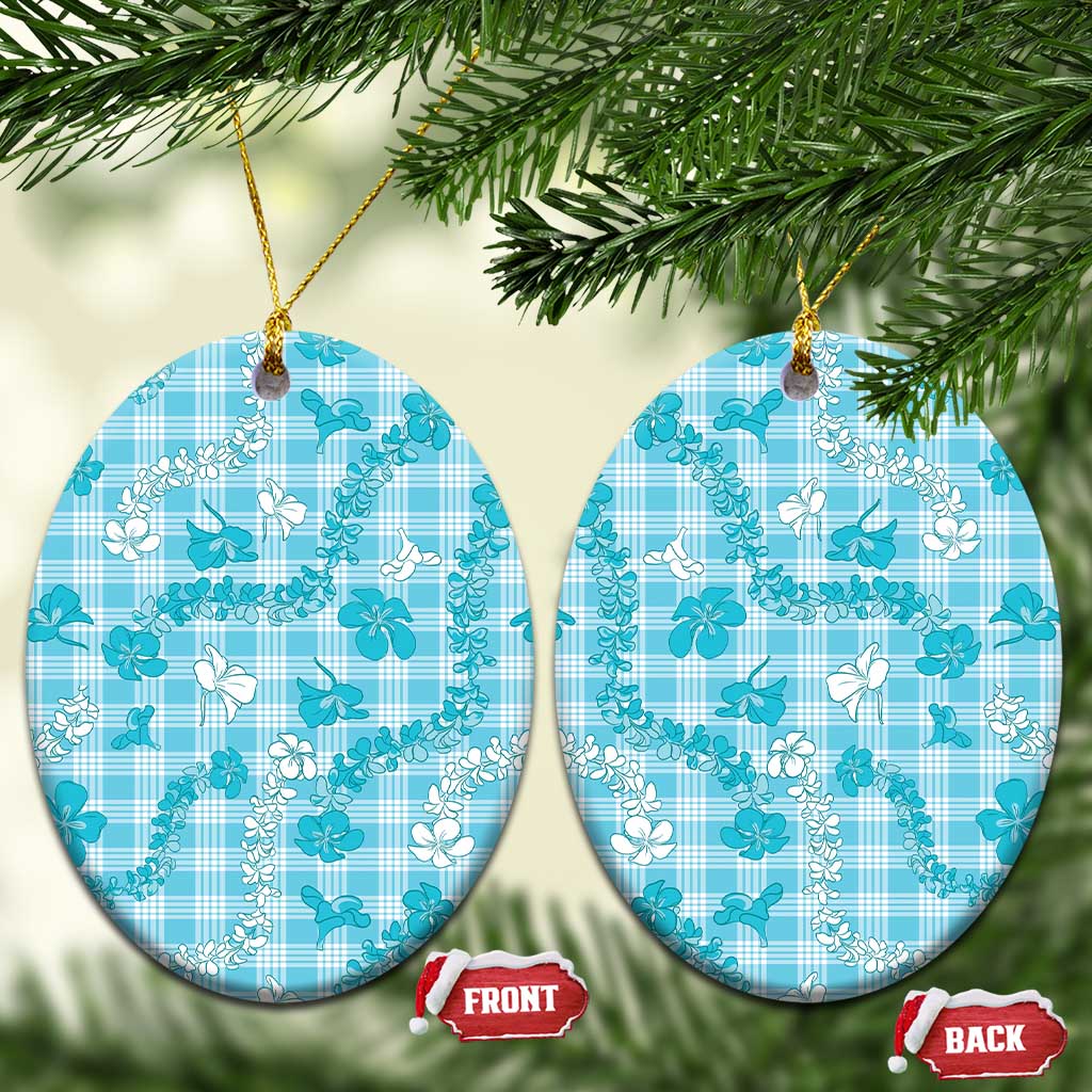 Polu Aloha Hawaii Ceramic Ornament Plumeria Lei With Palaka Motif LT14 Oval Blue - Polynesian Pride