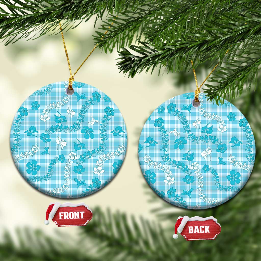 Polu Aloha Hawaii Ceramic Ornament Plumeria Lei With Palaka Motif LT14 Circle Blue - Polynesian Pride