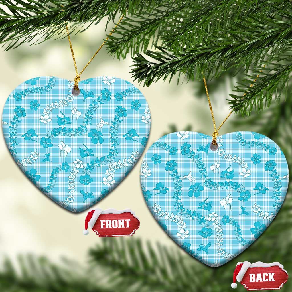 Polu Aloha Hawaii Ceramic Ornament Plumeria Lei With Palaka Motif LT14 Heart Blue - Polynesian Pride