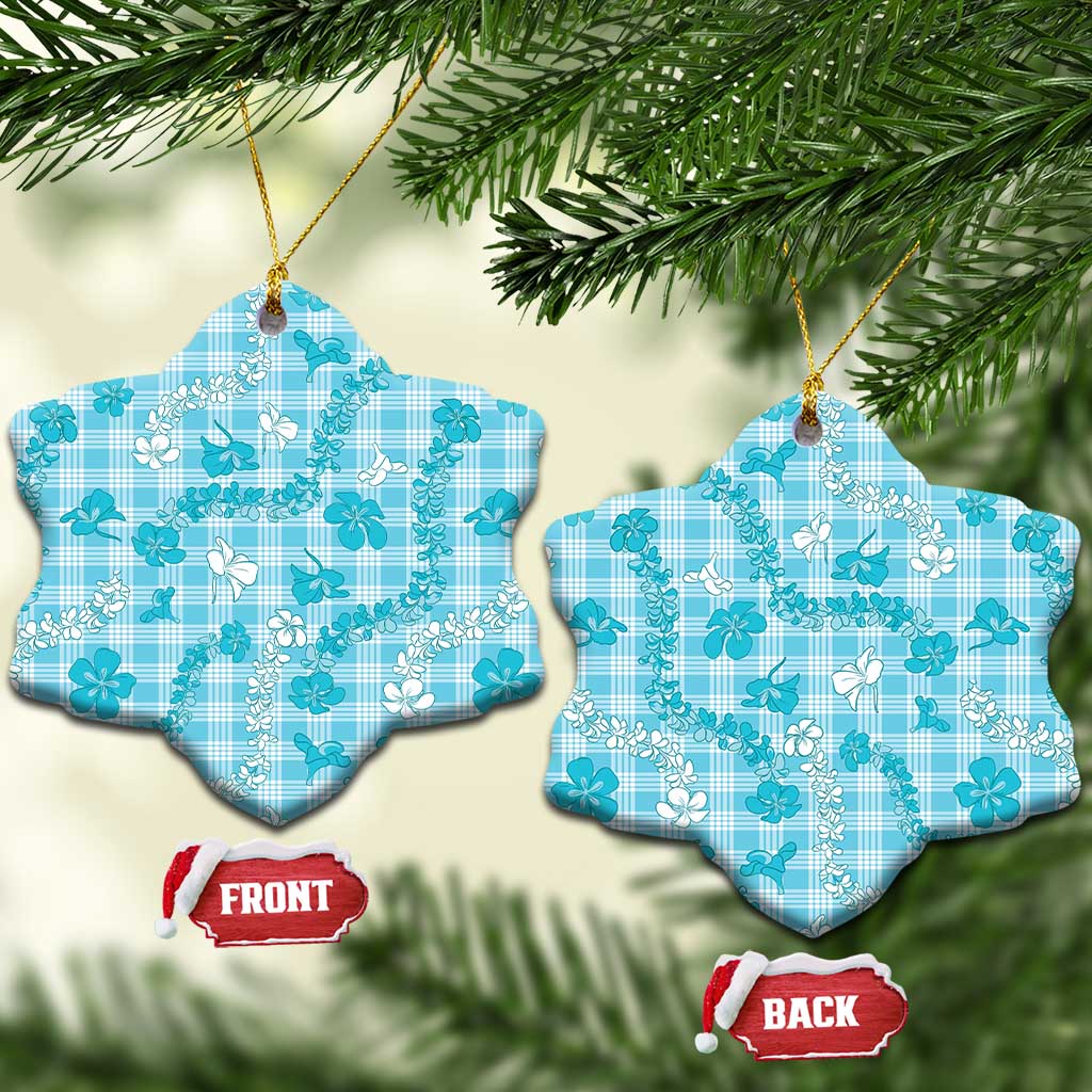Polu Aloha Hawaii Ceramic Ornament Plumeria Lei With Palaka Motif LT14 Snow Flake Blue - Polynesian Pride