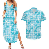 Polu Aloha Hawaii Couples Matching Summer Maxi Dress and Hawaiian Shirt Plumeria Lei With Palaka Motif - Polynesian Pride