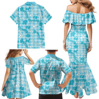 Polu Aloha Hawaii Family Matching Mermaid Dress and Hawaiian Shirt Plumeria Lei With Palaka Motif - Polynesian Pride