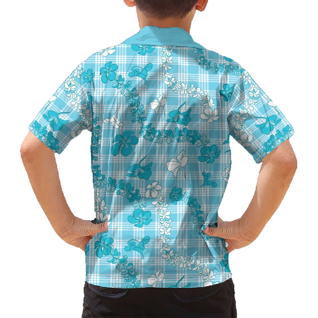 Polu Aloha Hawaii Family Matching Off Shoulder Short Dress and Hawaiian Shirt Plumeria Lei With Palaka Motif - Polynesian Pride