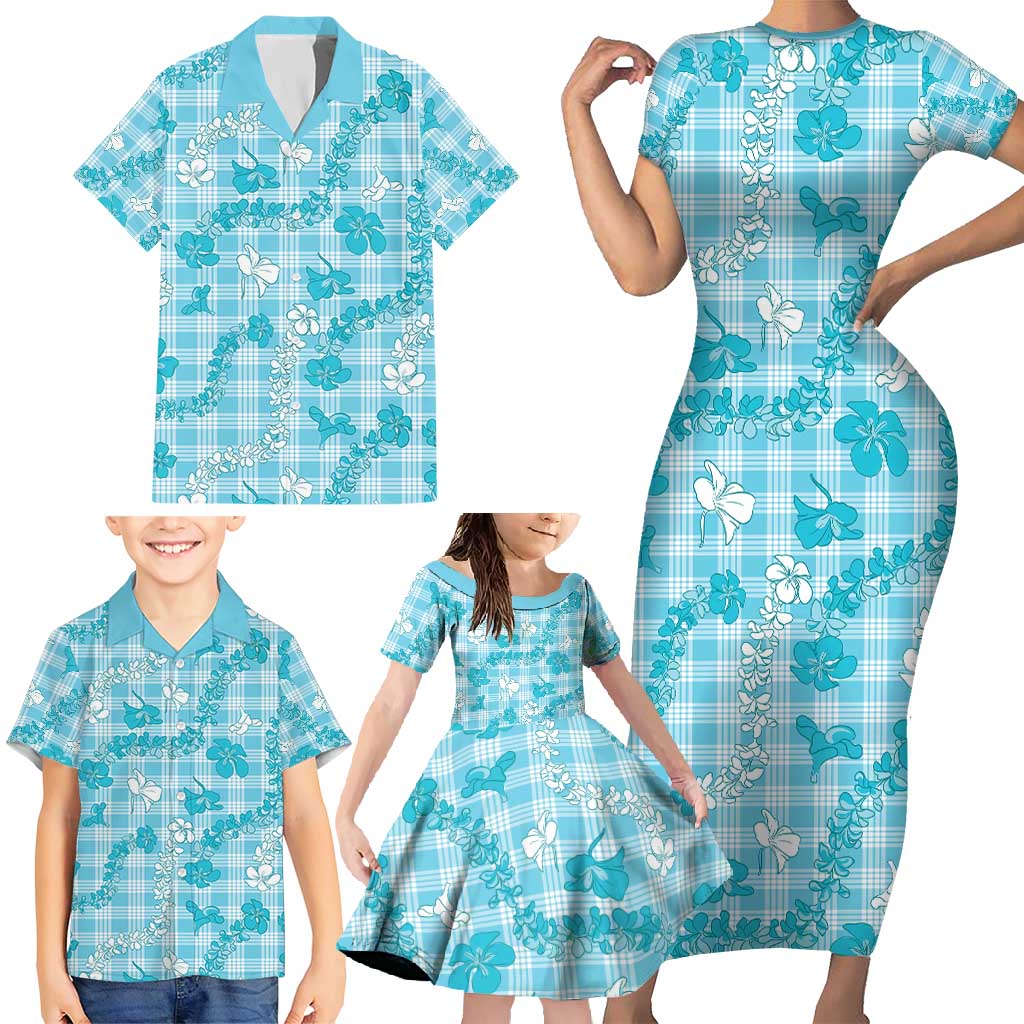 Polu Aloha Hawaii Family Matching Short Sleeve Bodycon Dress and Hawaiian Shirt Plumeria Lei With Palaka Motif - Polynesian Pride