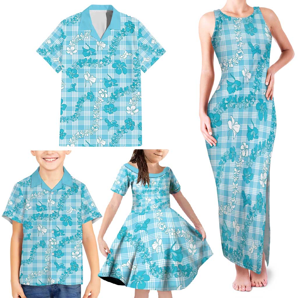 Polu Aloha Hawaii Family Matching Tank Maxi Dress and Hawaiian Shirt Plumeria Lei With Palaka Motif - Polynesian Pride