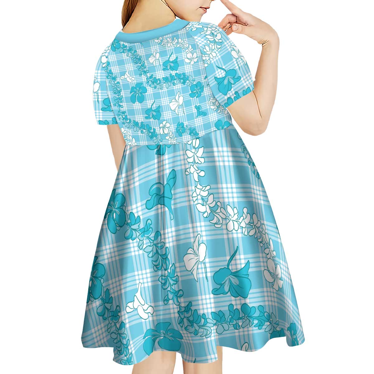 Polu Aloha Hawaii Kid Short Sleeve Dress Plumeria Lei With Palaka Motif - Polynesian Pride