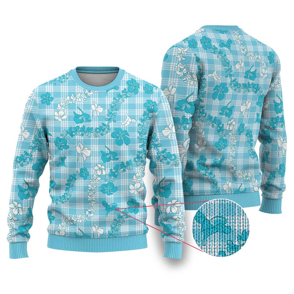 Polu Aloha Hawaii Ugly Christmas Sweater Plumeria Lei With Palaka Motif - Polynesian Pride