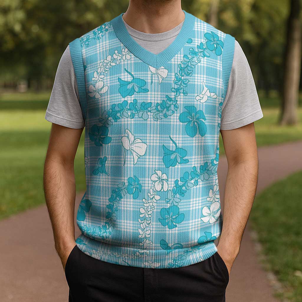 Polu Aloha Hawaii Christmas Knitted V-Neck Vest Plumeria Lei With Palaka Motif - Polynesian Pride