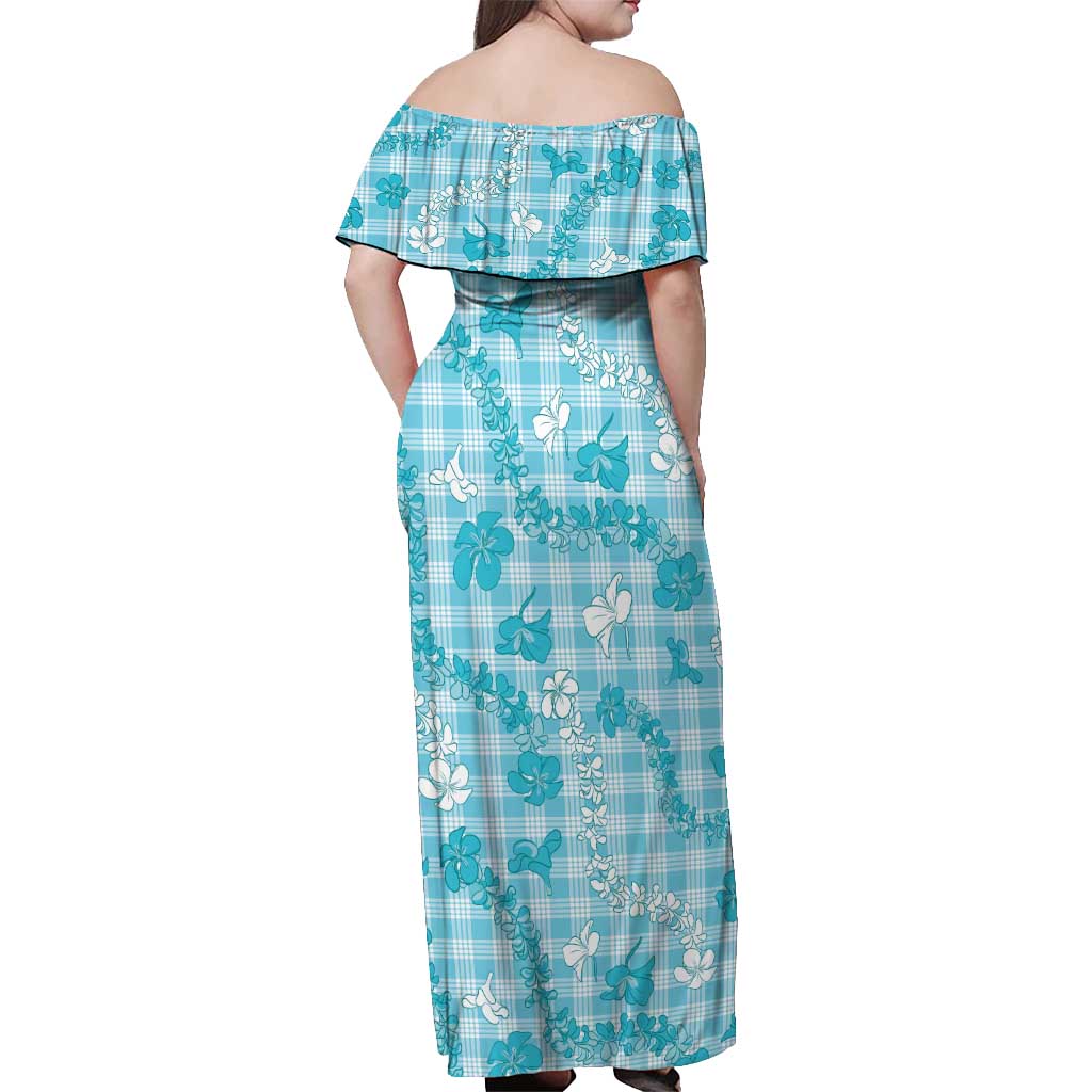 Polu Aloha Hawaii Off Shoulder Maxi Dress Plumeria Lei With Palaka Motif - Polynesian Pride