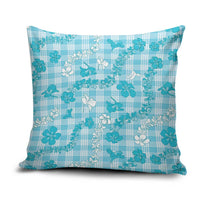 Polu Aloha Hawaii Pillow Cover Plumeria Lei With Palaka Motif LT14 Blue - Polynesian Pride