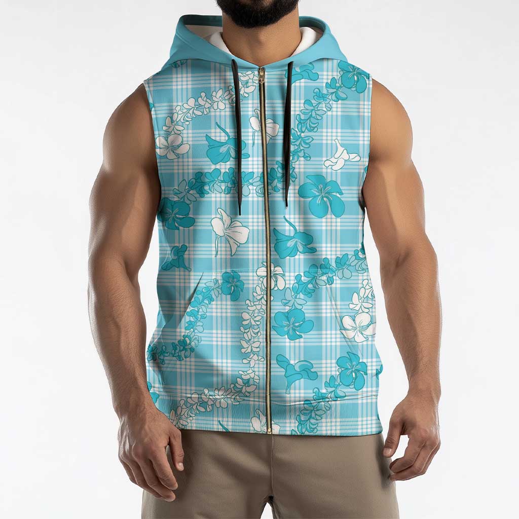 Polu Aloha Hawaii Sleeveless Zip Hoodie Plumeria Lei With Palaka Motif - Polynesian Pride
