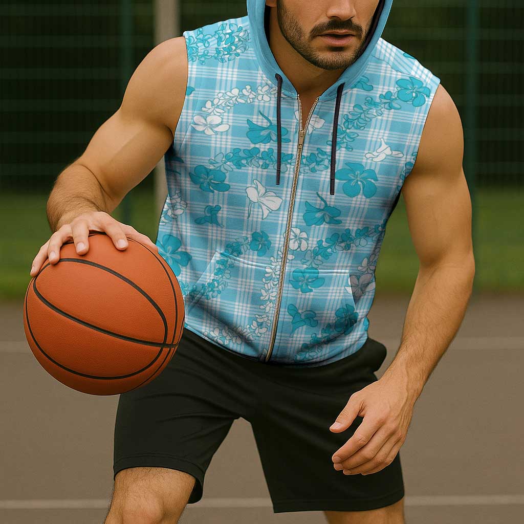 Polu Aloha Hawaii Sleeveless Zip Hoodie Plumeria Lei With Palaka Motif - Polynesian Pride