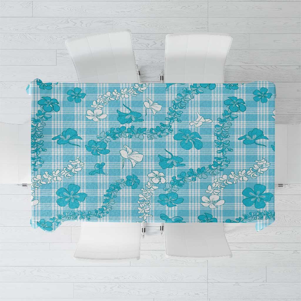 Polu Aloha Hawaii Tablecloth Plumeria Lei With Palaka Motif LT14 Blue - Polynesian Pride
