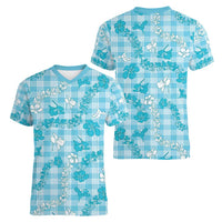 Polu Aloha Hawaii Women V-Neck T-Shirt Plumeria Lei With Palaka Motif - Polynesian Pride