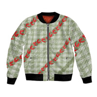 Omaomao Aloha Hawaii Bomber Jacket Rosebud Lei With Palaka Motif LT14 Unisex Green - Polynesian Pride