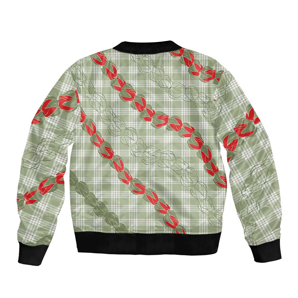 Omaomao Aloha Hawaii Bomber Jacket Rosebud Lei With Palaka Motif LT14 - Polynesian Pride