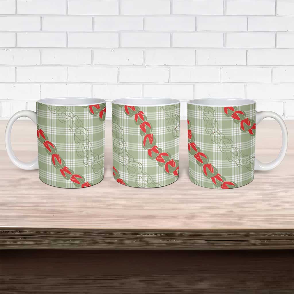 Omaomao Aloha Hawaii Ceramic Mug Rosebud Lei With Palaka Motif - Polynesian Pride