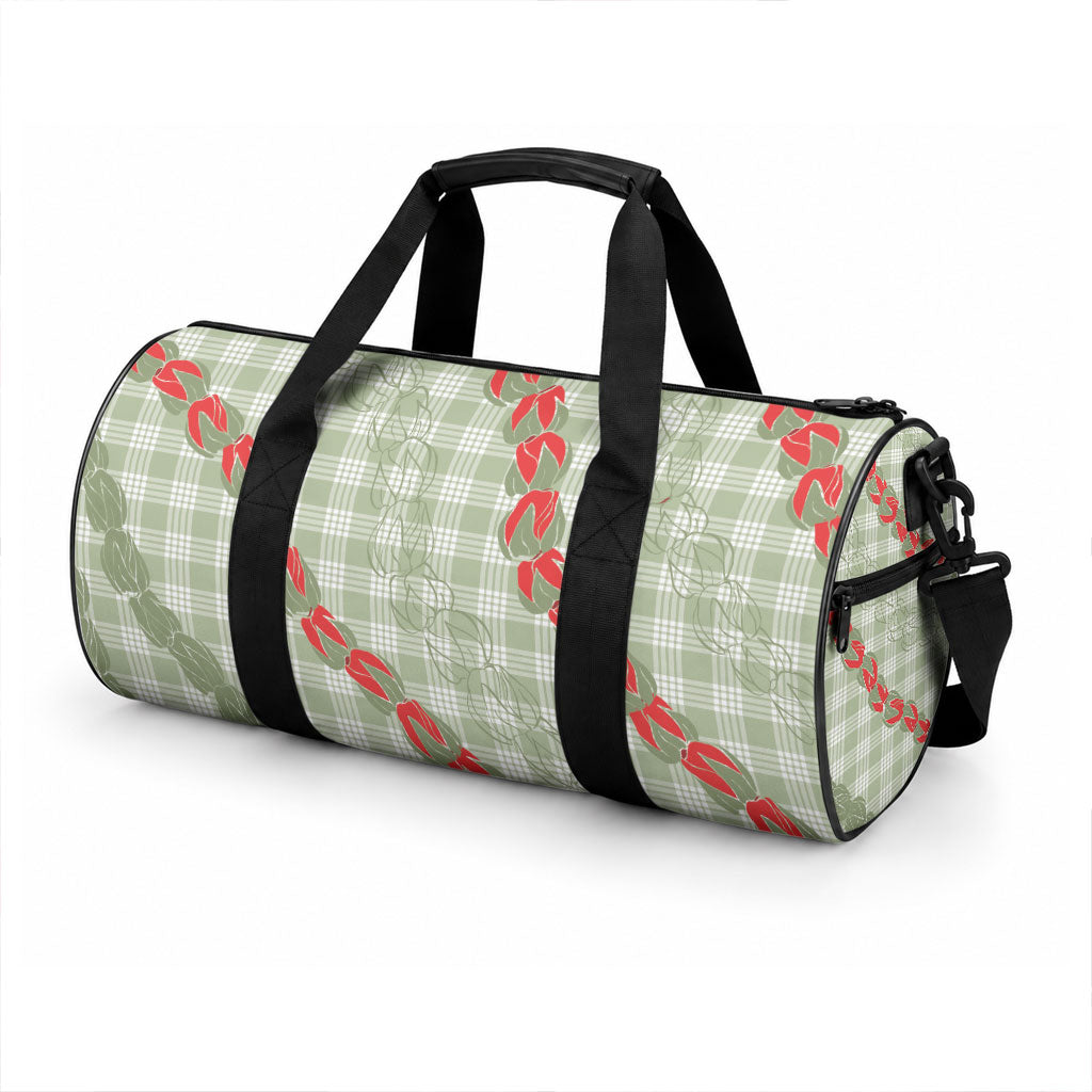 Omaomao Aloha Hawaii Duffle Bag Rosebud Lei With Palaka Motif