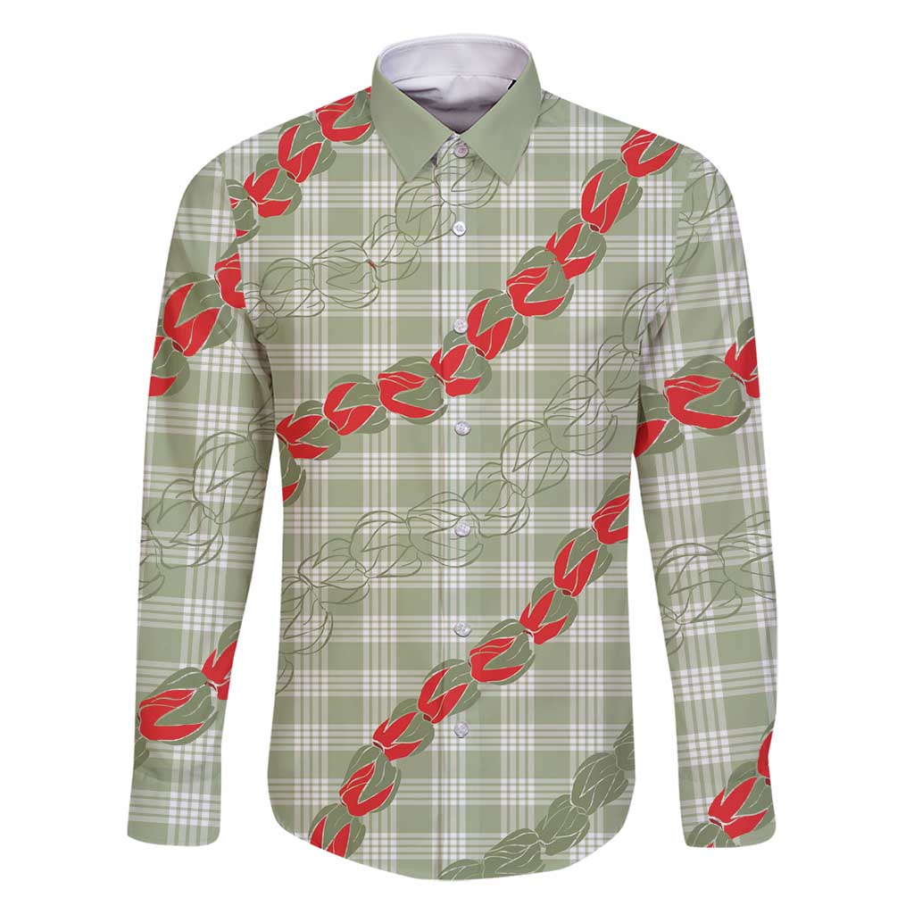 Omaomao Aloha Hawaii Family Matching Long Sleeve Bodycon Dress and Hawaiian Shirt Rosebud Lei With Palaka Motif - Polynesian Pride