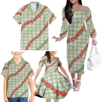 Omaomao Aloha Hawaii Family Matching Off The Shoulder Long Sleeve Dress and Hawaiian Shirt Rosebud Lei With Palaka Motif - Polynesian Pride