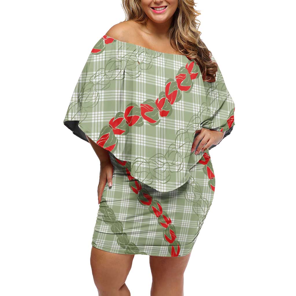 Omaomao Aloha Hawaii Family Matching Off Shoulder Short Dress and Hawaiian Shirt Rosebud Lei With Palaka Motif - Polynesian Pride