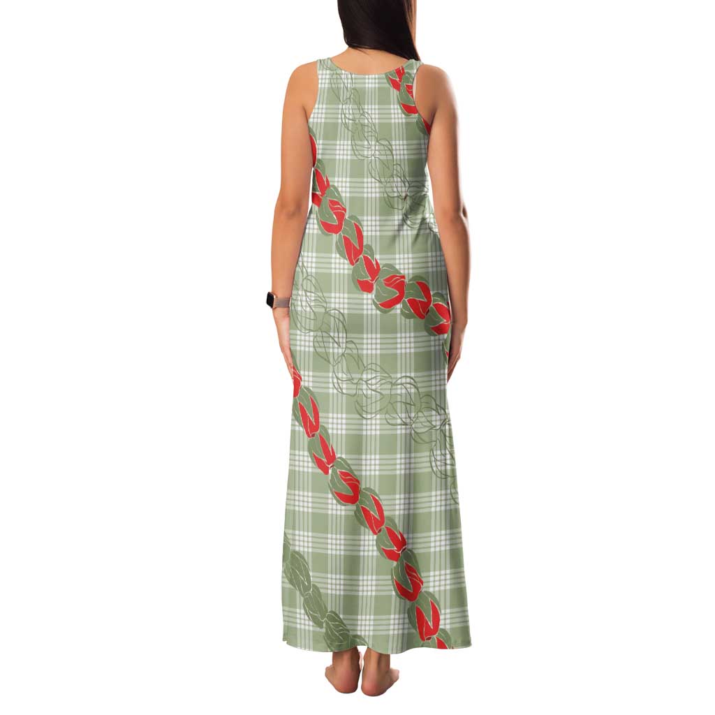 Omaomao Aloha Hawaii Family Matching Tank Maxi Dress and Hawaiian Shirt Rosebud Lei With Palaka Motif - Polynesian Pride