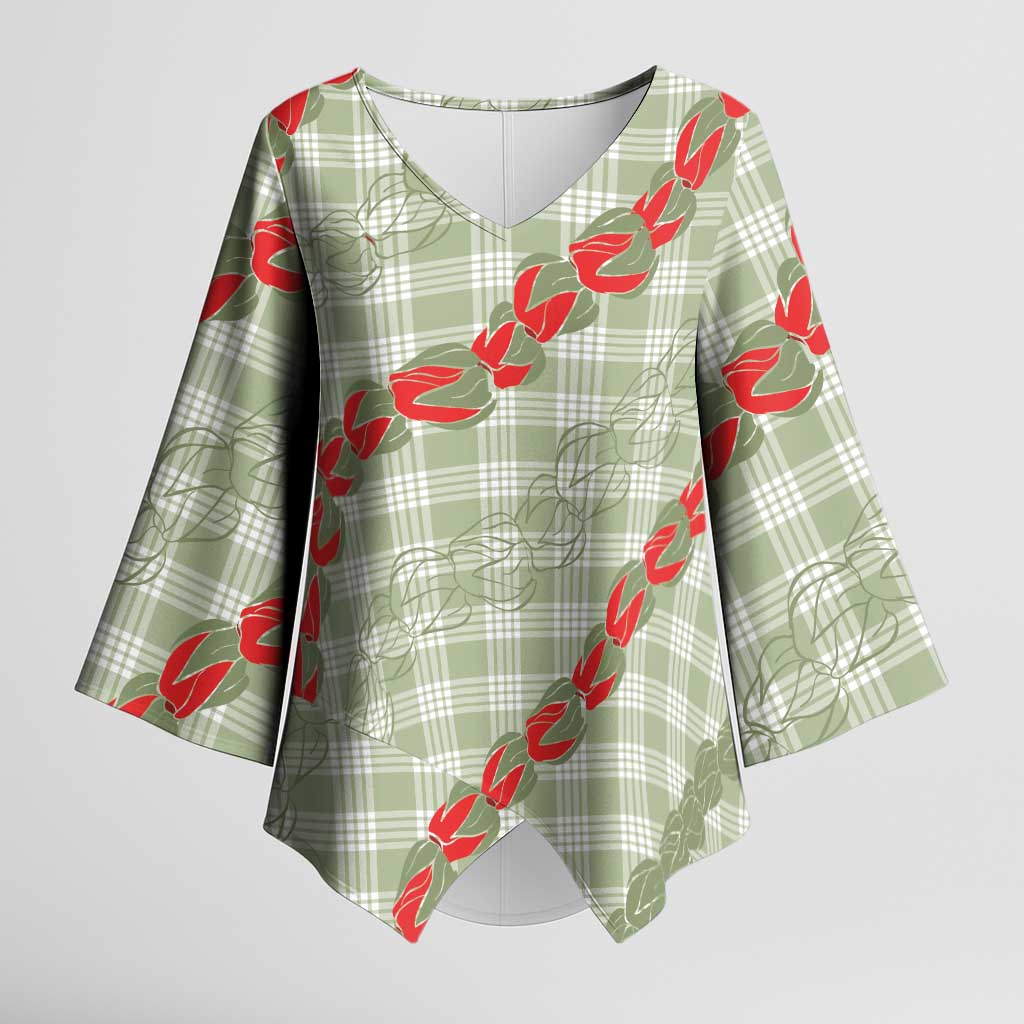 Omaomao Aloha Hawaii Kimono Sleeve Blouse Rosebud Lei With Palaka Motif - Polynesian Pride