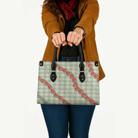 Omaomao Aloha Hawaii Leather Bag Rosebud Lei With Palaka Motif - Polynesian Pride