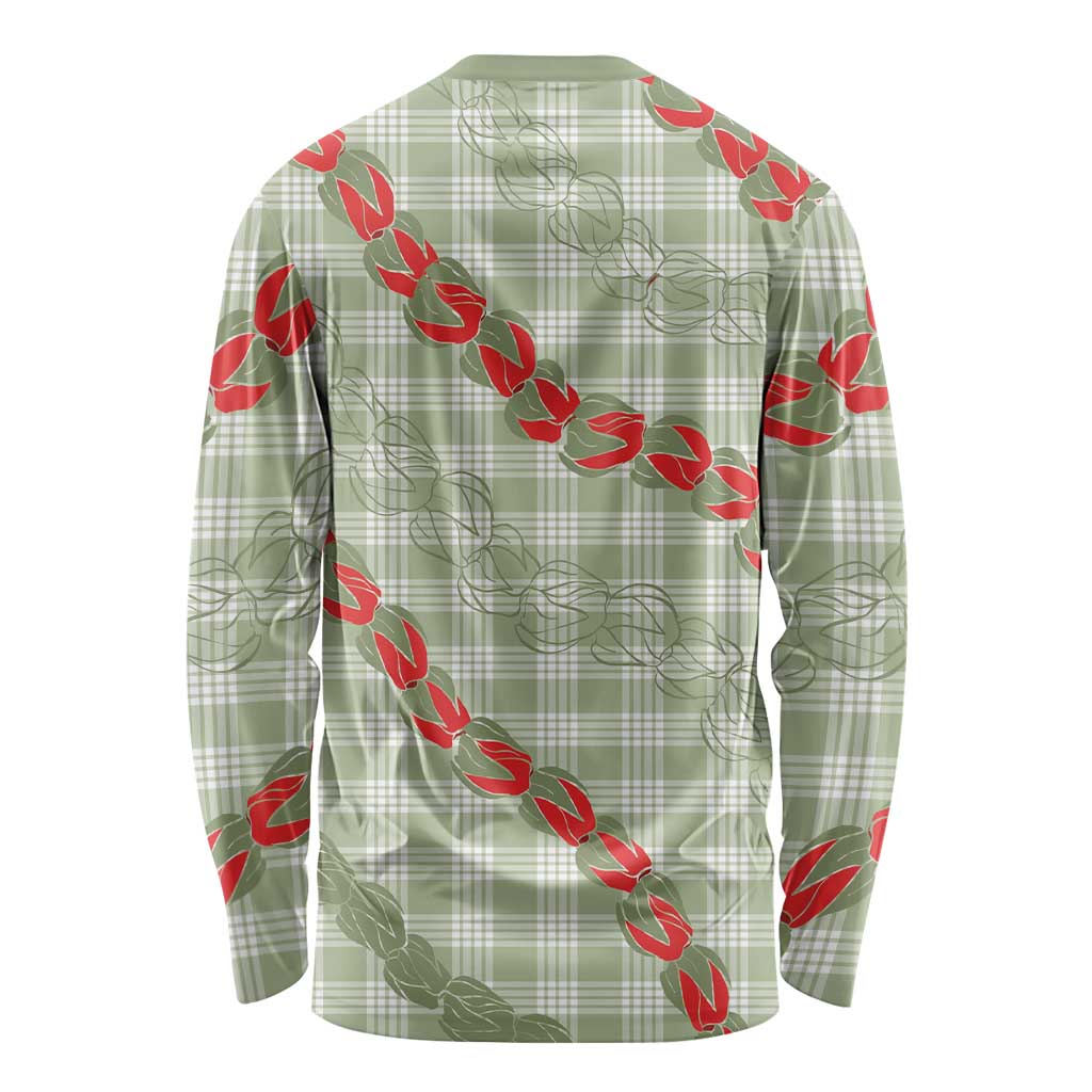 Omaomao Aloha Hawaii Long Sleeve Shirt Rosebud Lei With Palaka Motif - Polynesian Pride