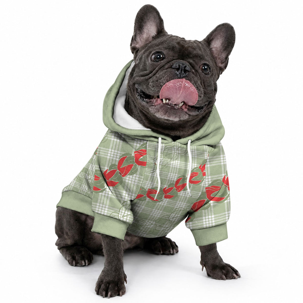 Omaomao Aloha Hawaii Pet Hoodie Rosebud Lei With Palaka Motif
