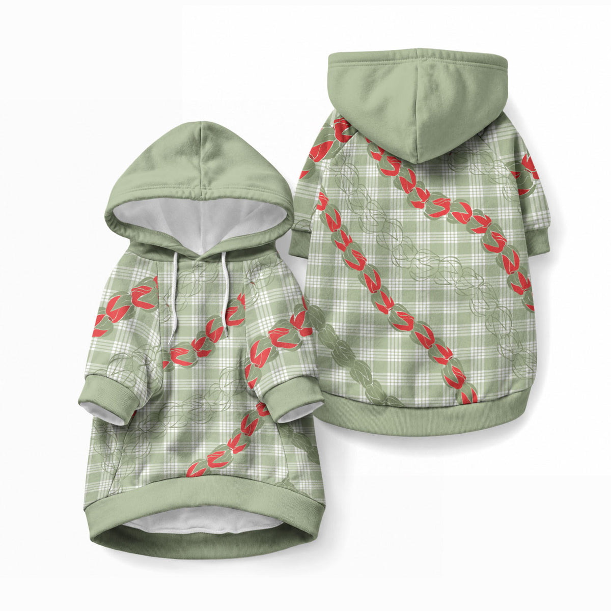 Omaomao Aloha Hawaii Pet Hoodie Rosebud Lei With Palaka Motif