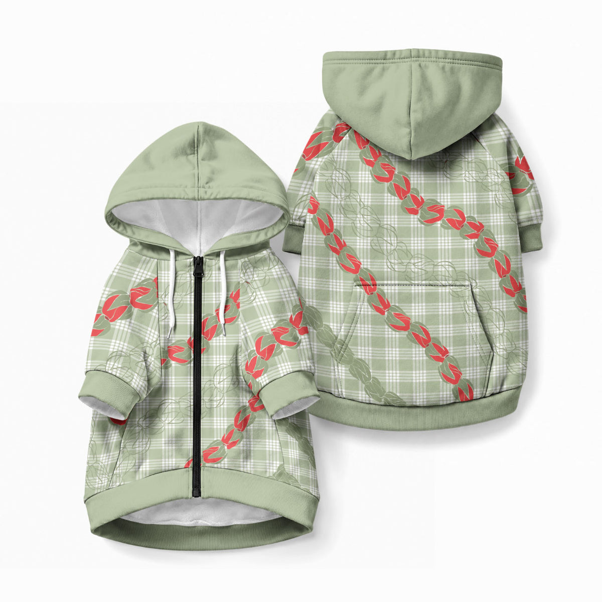 Omaomao Aloha Hawaii Pet Hoodie Rosebud Lei With Palaka Motif