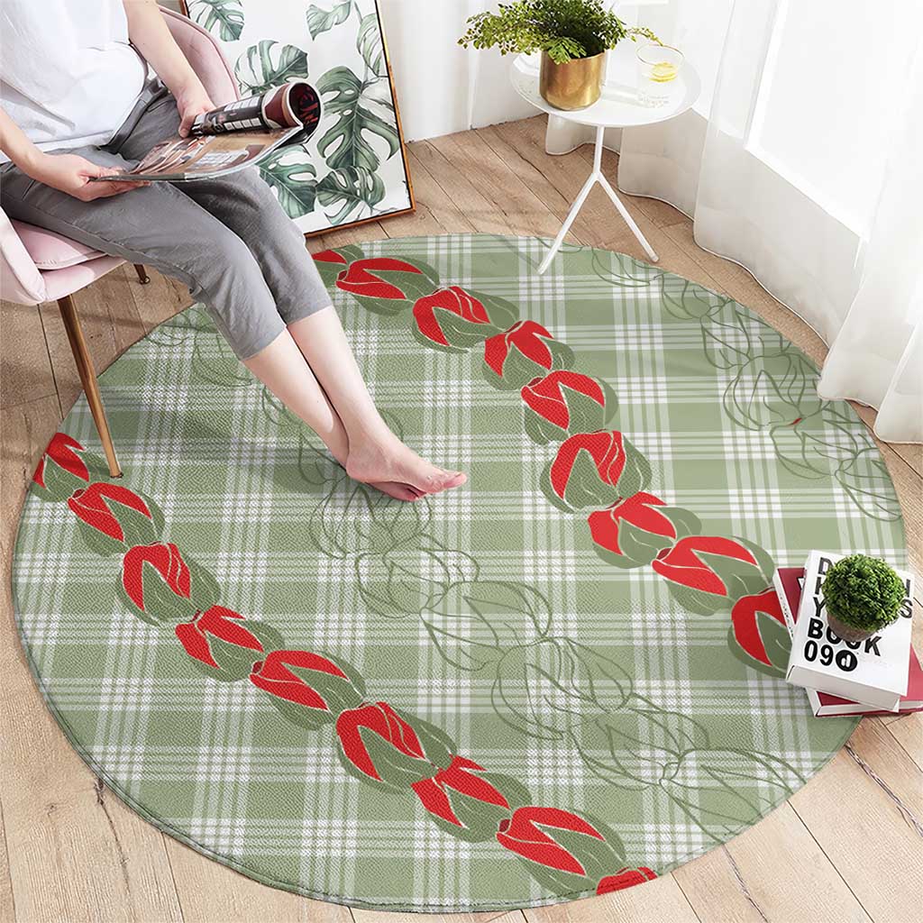 Omaomao Aloha Hawaii Round Carpet Rosebud Lei With Palaka Motif - Polynesian Pride
