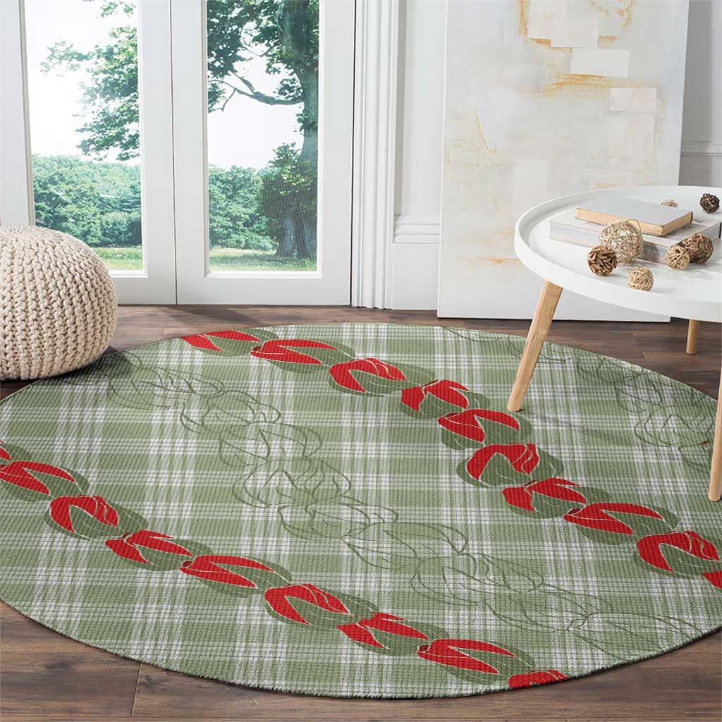 Omaomao Aloha Hawaii Round Carpet Rosebud Lei With Palaka Motif - Polynesian Pride