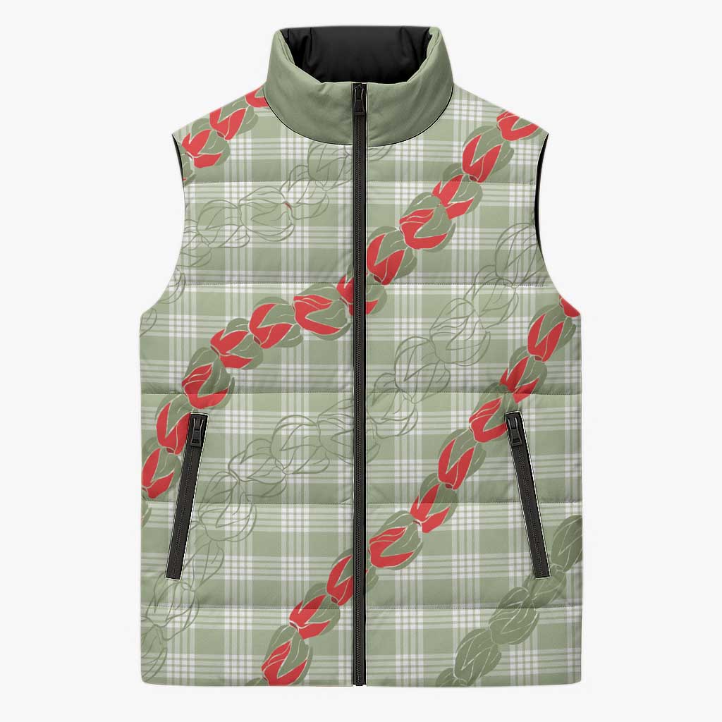 Omaomao Aloha Hawaii Sleeveless Puffer Jacket Rosebud Lei With Palaka Motif - Polynesian Pride