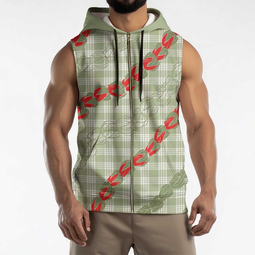 Omaomao Aloha Hawaii Sleeveless Zip Hoodie Rosebud Lei With Palaka Motif - Polynesian Pride
